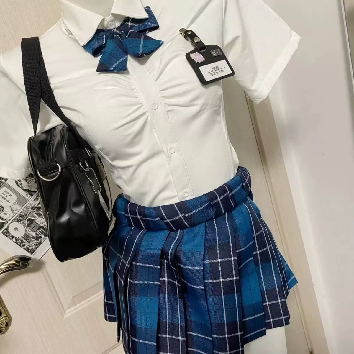 Student pleated skirt, plaid shirt, set, plus size