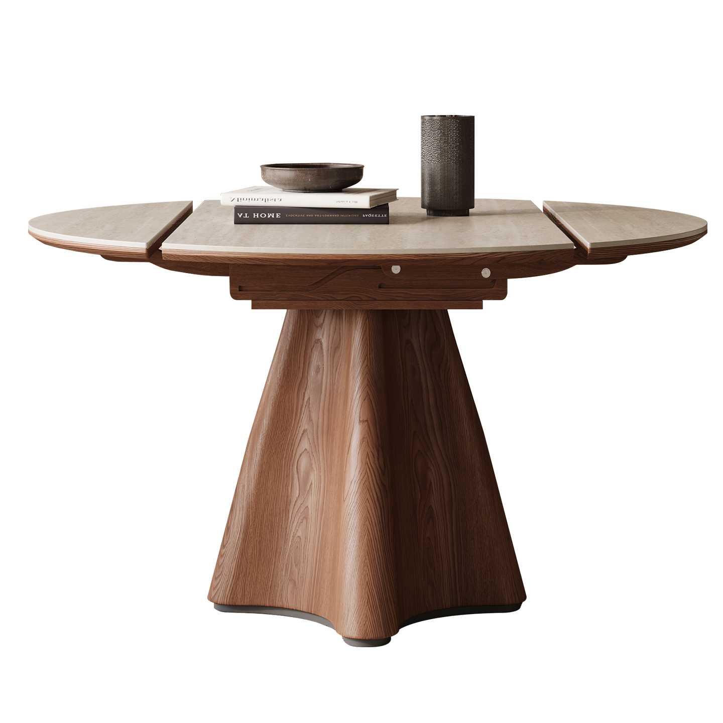 Mesa de comedor telescópico de madera maciza de piedra de piedra de caverna redonda estilo medieval casa pequeña mesa redonda variable silenciosa mesa de comedor