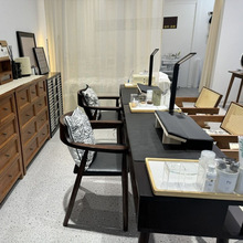 实木胡桃色美甲桌美式复古美甲台单双人吸尘器美甲桌椅套装经济型