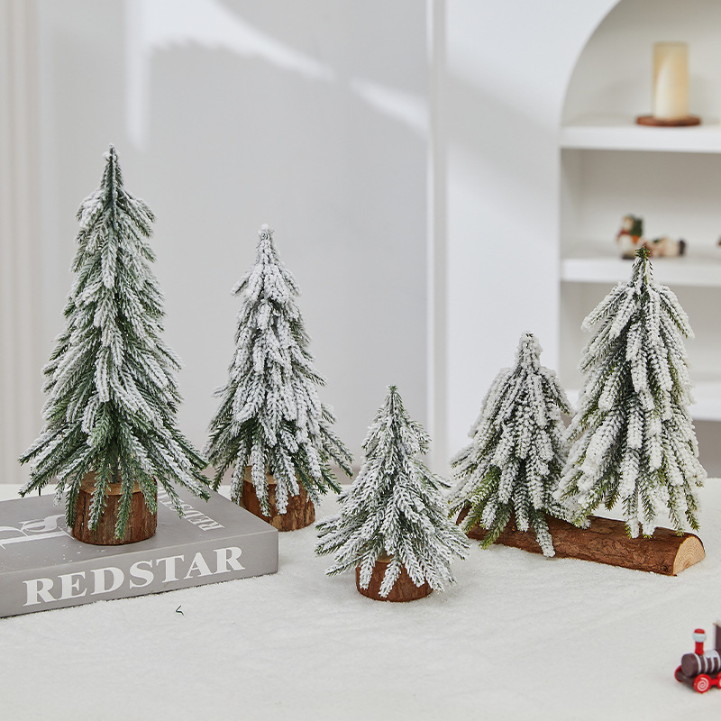 Mini Flocked Snowy Christmas Trees – Desktop PE Powdered Pine Decor With Realistic Frost Effect For Holiday Scenes & Photography_voghion.com