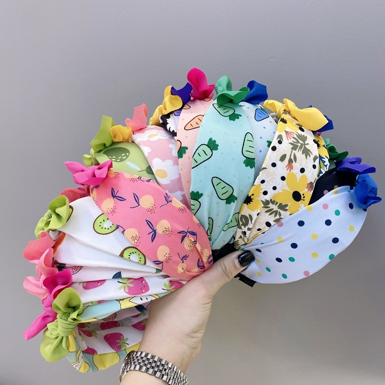 Children's Fabric Floral Fruit Colorful Bowknot Wide-sided Sponge Headband display picture 12