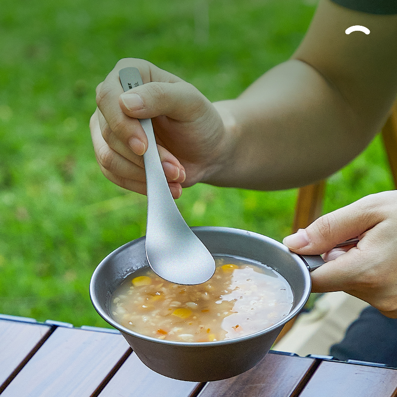 厚みのある純チタンアウトドア食器スプーンキャンプ用品キャンプスプーンライススプーンテーブルスプーン軽量ポータブルラージヘッドスプーン|undefined