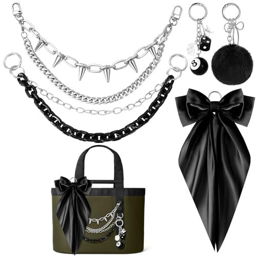 New fashionable bow keychain tote bag charm, cross-border acrylic chain, pearl pom-pom decorative pendant