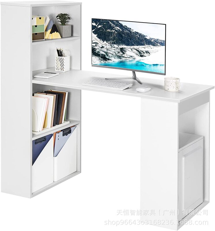 White Computer Desk with Bookshelf with Storage Shelves and Cpu Stand Writing Table Suitable for Home Office Customizable White Computer Desk with Bookshelf with Storage Shelves and Cpu Stand Writing Table Suitable for Home Office Customizable
