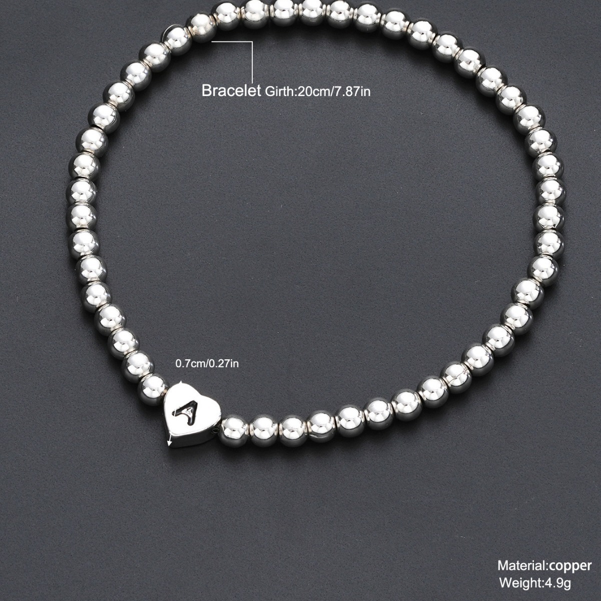 Hot Selling Creative 26 Letter Beaded Heart-shaped Copper Bracelet Fashion Ins Simple Beaded Elastic Bracelet_voghion.com