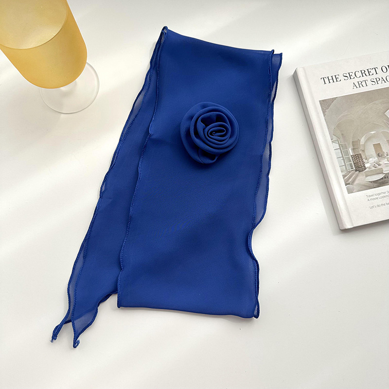 Pañuelo de seda para mujer primavera y verano nuevo estilo flor rosa color sólido estilo fino temperamento salvaje moda transmisión en vivo cinta pequeña bufanda