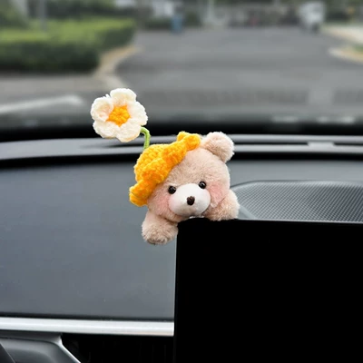 for car interior display screen, Car ornaments - single-packyellow-hat-little-flower-bear