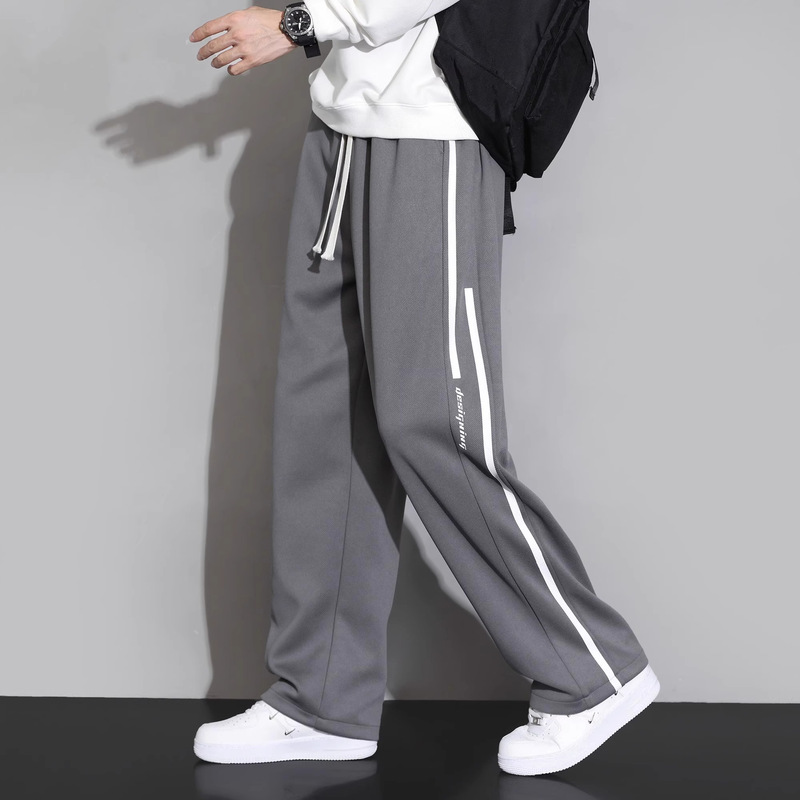 男女同款条纹卫裤男生夏季宽松直筒裤休闲长裤青少年阔腿运动裤子|undefined