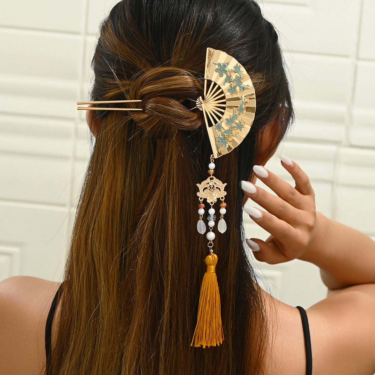 Novias de estilo chino Xiuhe boda mini palma ventilador pinzas de cabello antiguo cheongsam accesorios de mano de boda accesorios de novia