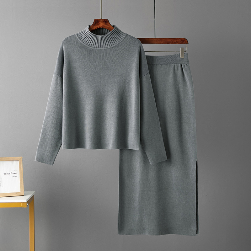 Vêtements pour femmes vêtements pour femmes 2023 automne nouvelle mode décontractée jupe longue costume deux pièces pull en gros_voghion.com