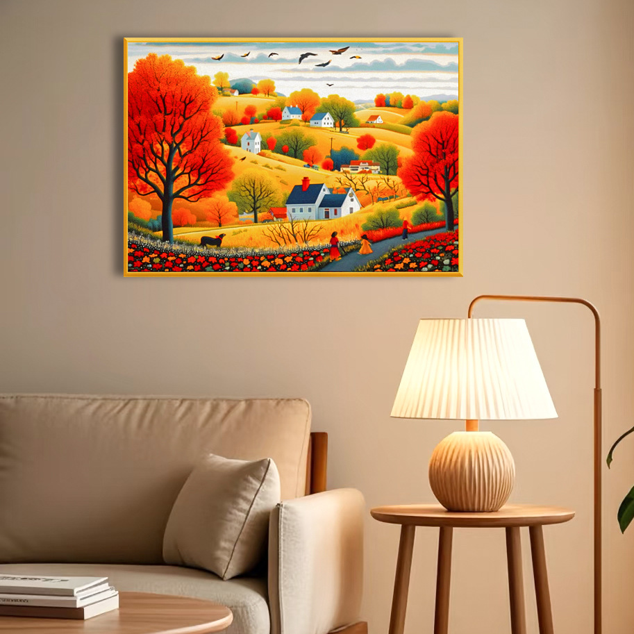 Nuevo bordado cruzado transfronterizo ciudad de cuento de hadas hermoso paisaje cálido sala de estar decoración de pintura de dormitorio bordado cruzado a mano
