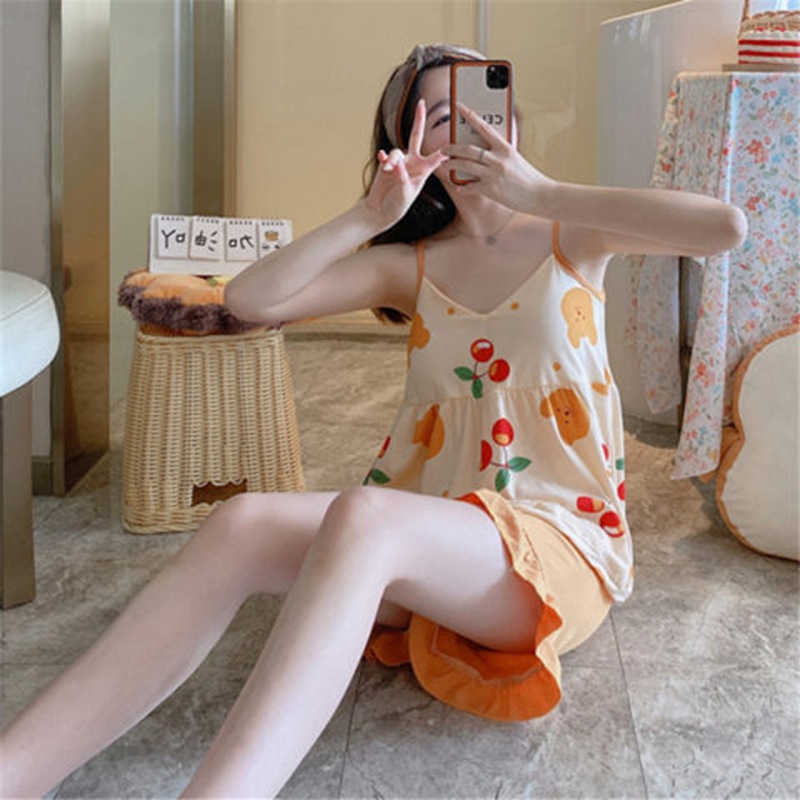 Pijama de dibujos animados con almohadilla en el pecho Honda de las mujeres Cherry Bear lindo desgaste para el hogar WeChat en línea transmisión en vivo entrega de una pieza para mujeres