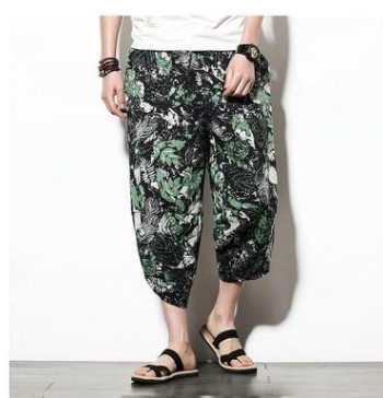 Venta al por mayor de fábrica pantalones de cáñamo de verano pantalones cortos para hombres pies sueltos pantalones de zanahoria pantalones harem de lino de algodón pantalones de flores de estilo étnico