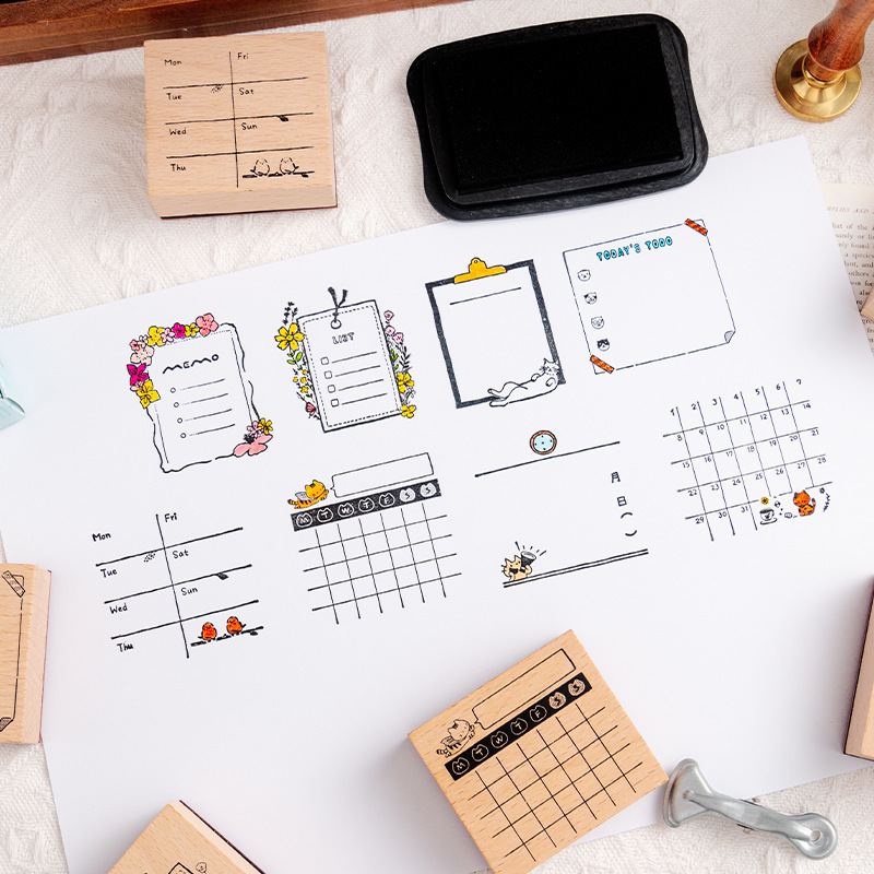 Calendario Cuaderno Sello de madera Domingo Mes Diario Plan Sello de haya Lista diaria Memorando Cuaderno Sello