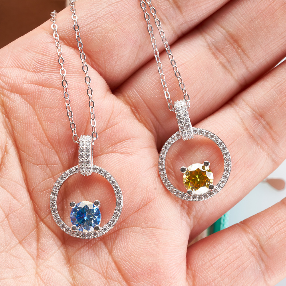 Colgante de plata esterlina s925 1 quilate collar de moissanita azul verde rosa amarillo collar de nicho de alta calidad