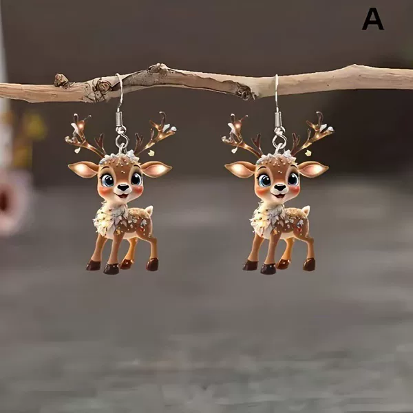 Cross-Border New Product Hot Sale Cute Christmas Elk Acrylic 2D Creative Design Holiday Decoration Gift Earrings