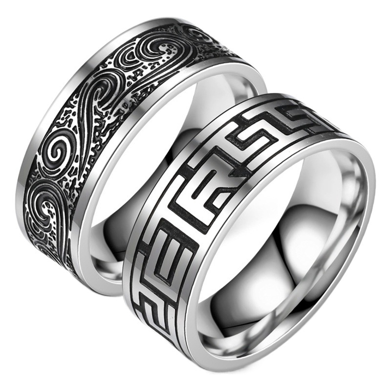 Transfronterizo europeo y americano nuevo anillo de acero de titanio para Hombres estilo retro joyería de mano moda guapo anillo de moda para hombres al por mayor