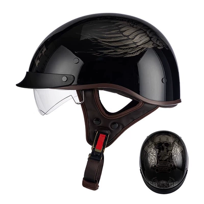 Motosiklet kaskı (dəbilqə) – women's same style - rw-15-bright-black-silver-skull-black-mirror-m