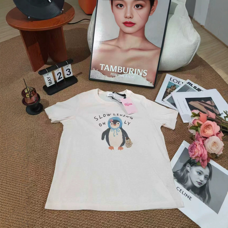 T-Shirt for Women 2026 Summer New Korean Style Penguin Print Fashion Versatile Trendy Women's Short-Sleeve Fresh and Sweet