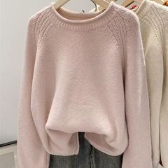 蕾朵浅紫色chic氛围感针织毛衣女秋季休闲卷边减龄上衣韩版打底衫