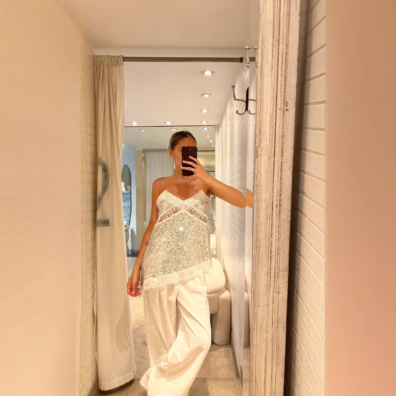 2026 New European and American Style Sequin Lace Strapless White Three-Dimensional Tube Top 2026 New European and American Style Sequin Lace Strapless White Three-Dimensional Tube Top