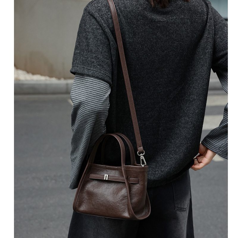 Niche Tote Bag 2026 New Arrival Top Grain Cowhide Leather Handbag Basket Bag Crossbody Bag Luxury Genuine Leather Small Bag - Thumbnail 3