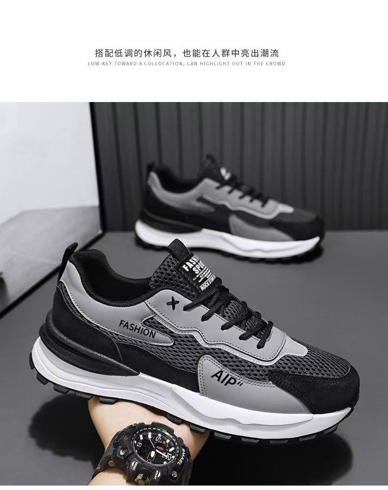 Giày thể thao nam lưới thoáng khí đế dày tăng chiều cao, giày sneaker thời trang đi làm — 3637 trắng xanh lam, 3637 đen xám chi tiết 16