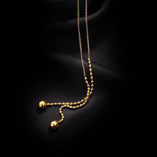 Titanium steel new ball ball Y-shaped sweater chain women's niche light luxury high-end temperament necklace ins Internet celebrity does not fade trend