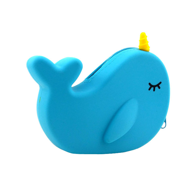 Niños divertidos cartoon silicone bolso de cambio lindo ballena zipper llave bolso de impresión de color sólido cable de datos auriculares bolsa de almacenamiento