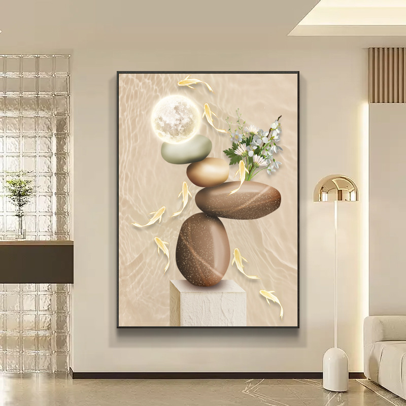 现代玄关装饰画石来运转挂画水培绿植入户高级感砂岩画壁画铝合金|undefined