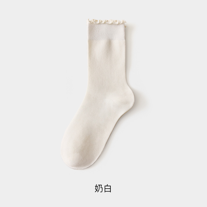美拉德无骨袜子女士中筒袜秋季木耳边堆堆袜月子袜棉袜花边松口袜|undefined