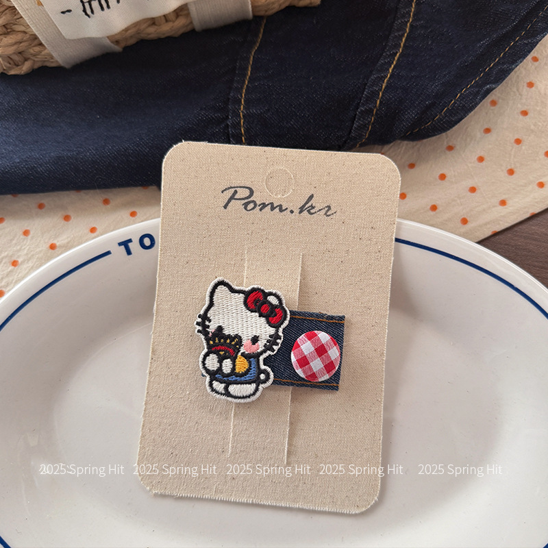 かわいい漫画の動物子供用ヘアクリップ KT 猫デニム前髪サイドクリップ刺繍女の子ヘアピンヘアアクセサリー|undefined