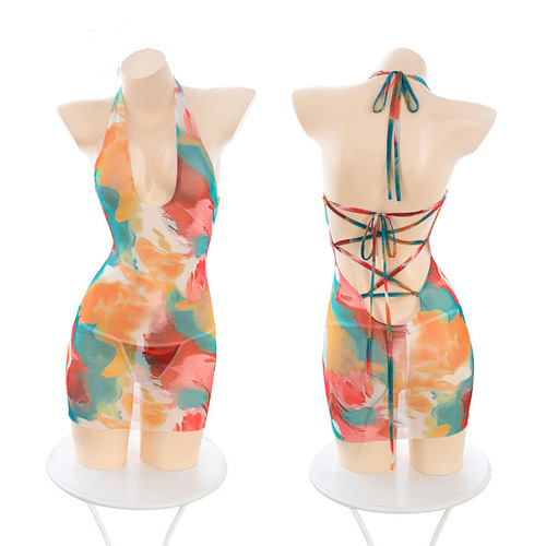 Eosilin New Sexy Deep U-Neck Plunge Print Gradient Bodycon Dress Women Summer Beach Tank Top Dress