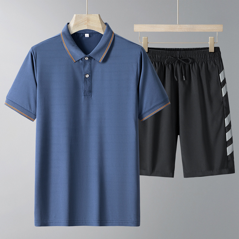 Traje de manga corta de mediana edad para hombre papá de verano seda de hielo pantalones cortos de secado rápido solapa polo ropa deportiva casual de dos piezas