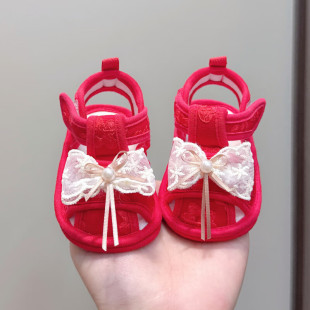 Baby Girl Shoes Summer 0-6-12 Months Baby Princess Lace Bow Soft Sole Front Shoes Non-Slip Sandals