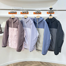 1106x8~秋冬户外运动防风防水反光印花拼色连帽棉服外套男女同款