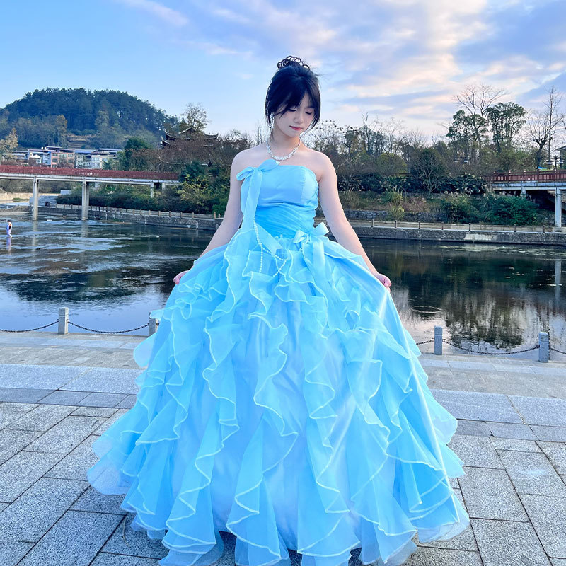 Sky Blue Evening Dress 2026 New Style High-End Important Occasion Beautiful Coming-Of-Age Ceremony Host Princess Tutu Dress
