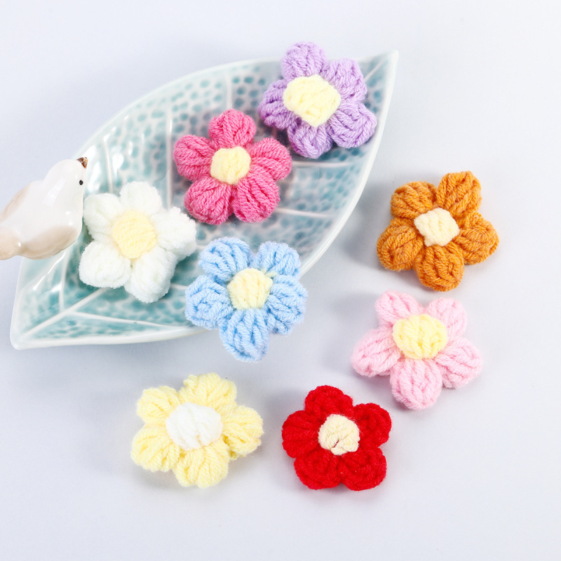 手工编织泡芙花棉毛线钩织花朵辅料 diy饰品配件胸花包包服装配饰|undefined