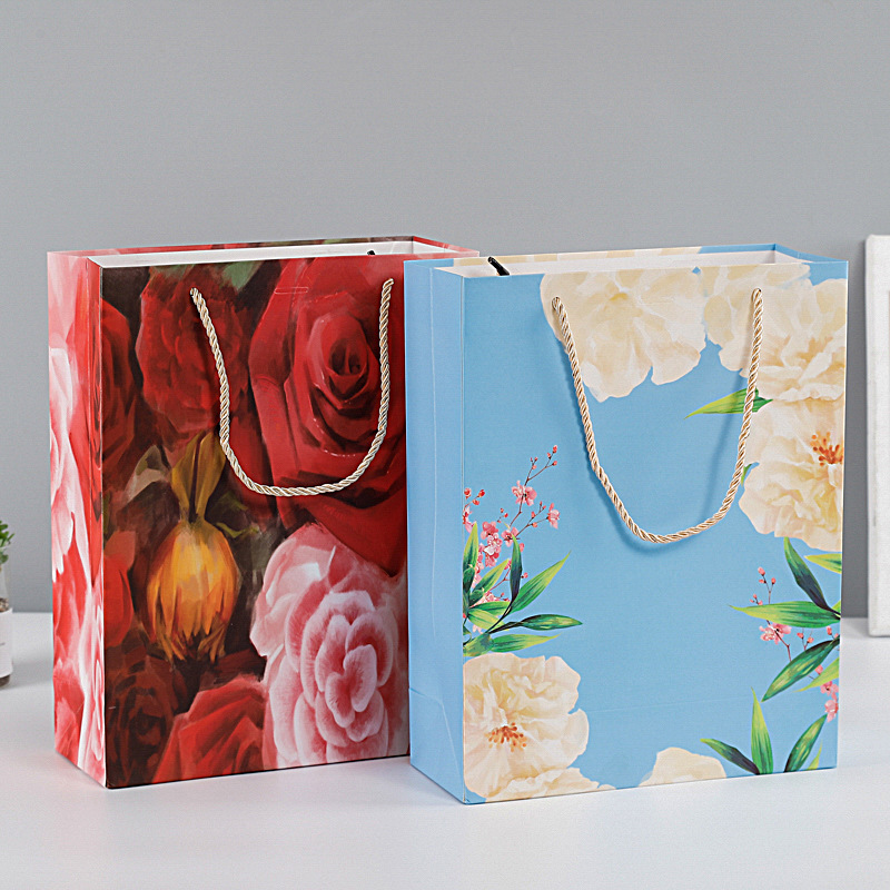 厂家批发手提袋纸袋设计牛皮白卡纸花卉纸袋礼品纸袋可印刷LOGO