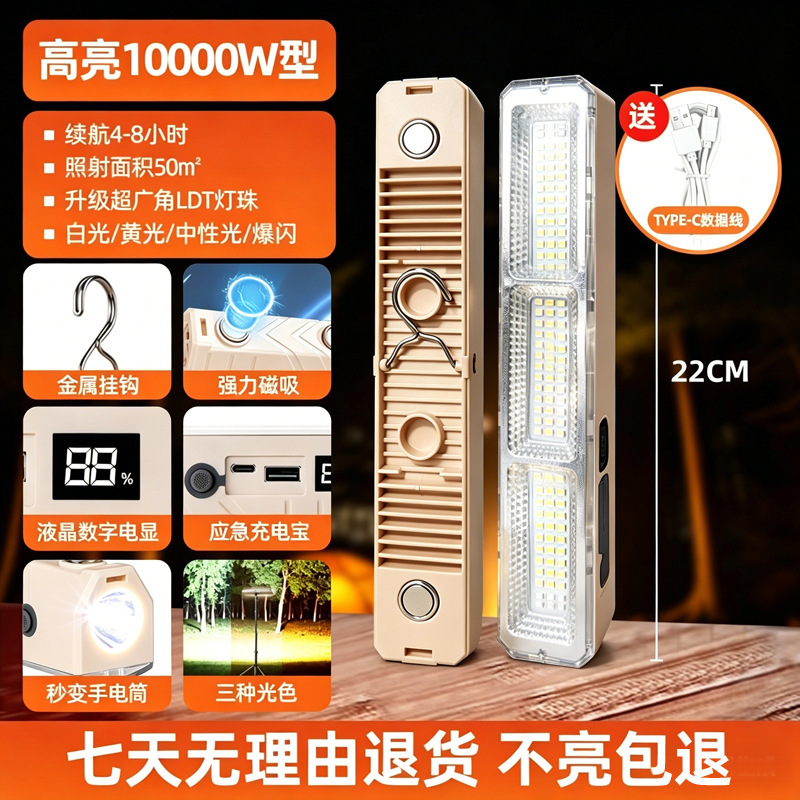 Iluminación de carga LED transfronteriza puestos de mercado nocturno luz de emergencia de corte de energía doméstica tubo de carga de camping de succión magnética inalámbrica