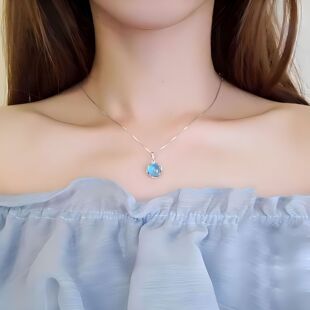 Silver Shell 925 sterling silver necklace aquamarine pendant clavicle chain female light luxury ins niche design gentle sweet necklace
