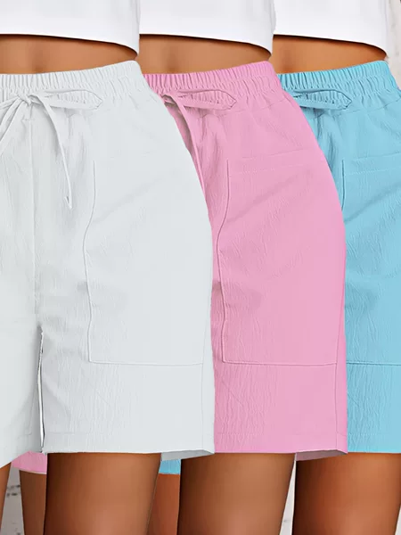 2026 New Cross-Border European and American Women's Style Large Pocket Solid Color Drawstring Casual Shorts Cross-Border Dropshipping