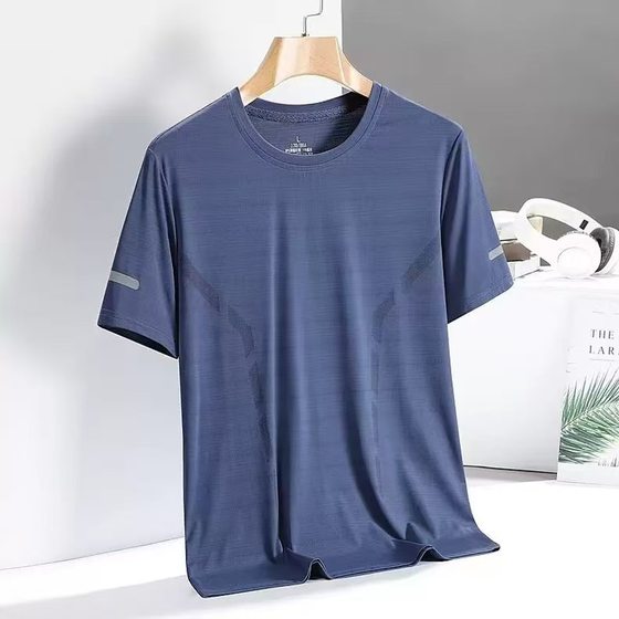 Factory direct ice silk short sleeve T-shirt men's summer new men's mesh breathable sports running quick dry clothes custom