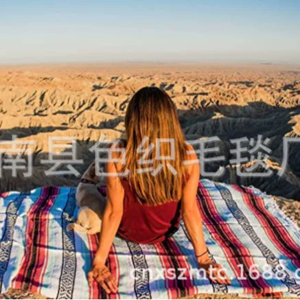 Hand-woven Mexican Blanket, Beach Mat, Yoga Blanket, Shawl Cover Blanket, Picnic Blanket, Jacquard Ethnic Style Cotton Blanket
