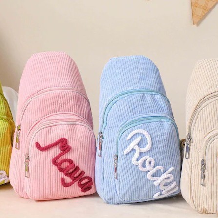 ETSY cross-border children's corduroy waist bag, handmade woolen adhesive name tag custom crossbody chest bag