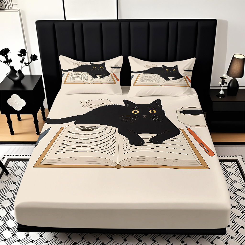 TEMU / JIT cama abrasiva Kits de dibujos animados gatito impresión digital 3D ropa de cama para diseñar