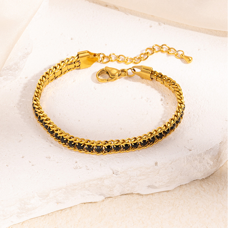 Brazalete de cadena de zirconio negro 0097