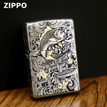 Zippo芝宝正品打火机镶嵌错金银鱼跃龙门煤油砂轮送礼批发