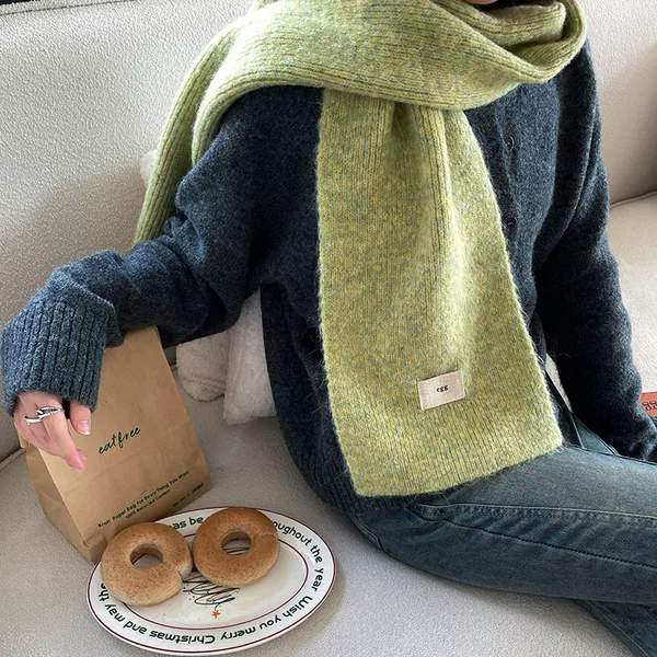 Jiu Yue Shiqi~Egg Scarf for Women, Winter Atmosphere, Soft and Cozy Knitted Scarf, Solid Color, Artistic Retro Style