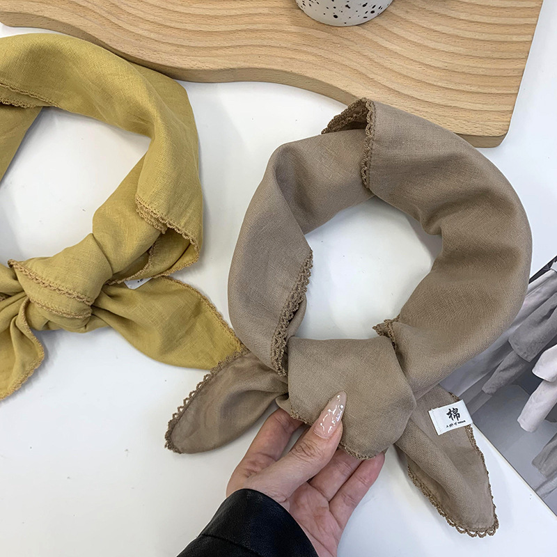 Toallas cuadradas coreanas de color sólido de doble capa de algodón exterior con un chal de moda pequeña bufandas de cuello bufandas de cuello